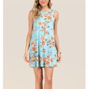 Francesca's Elin Floral Sleeveless Teal Dress Size XS Ruffle Back Knit Blue